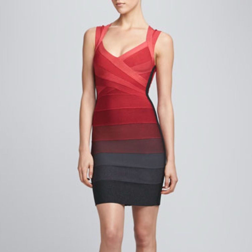 Herve Leger Scarlet Red Black Gradient Bandage Dress M